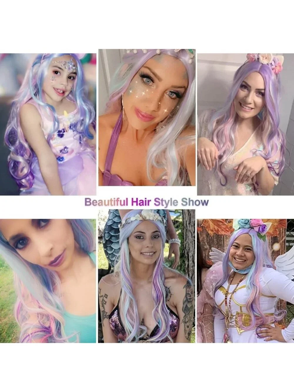 Vibrant Long Curly Wavy Rainbow Hair Wig - 27.56 Inch Colorful Costume Accessory